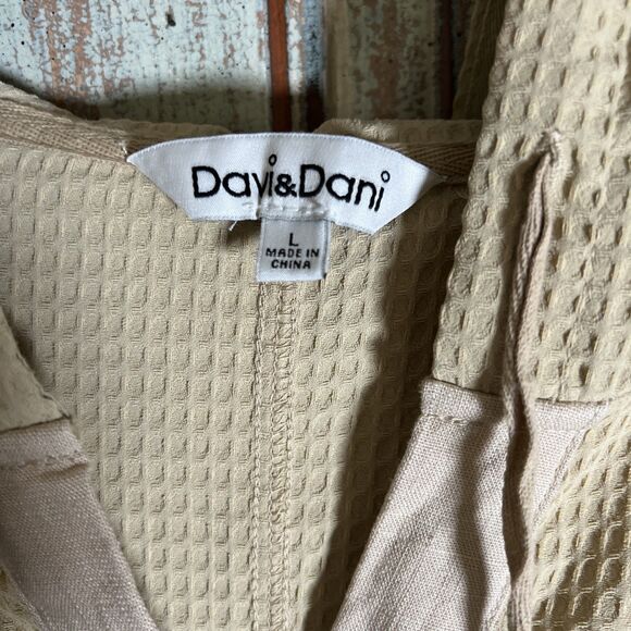 Davi & Dani Tunic V Neck With Hood Large  With Pockets Khaki/Tan/Golden - Picture 4 of 11